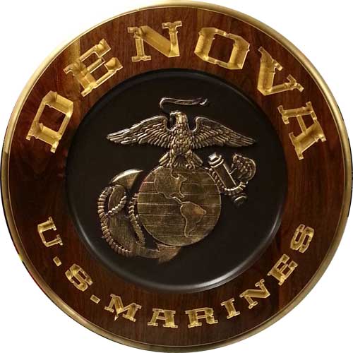 carved wood marine corps sign