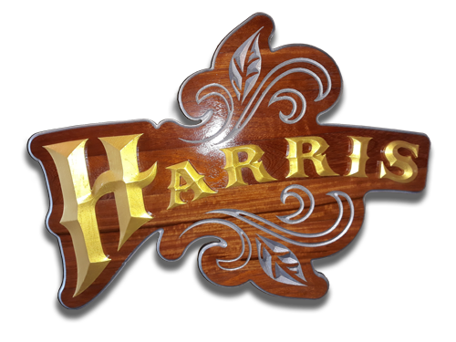 carved wood dimensional sign with beveled lettering for business or personal use.